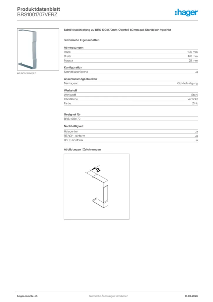 Bild Hager Produktdatenblatt BRS1001707VERZ | Hager Schweiz