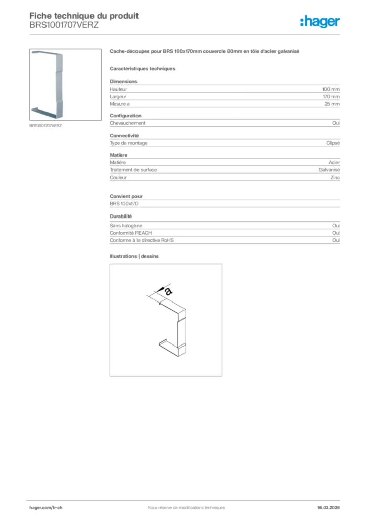 Image Hager Fiche technique du produit BRS1001707VERZ | Hager Suisse