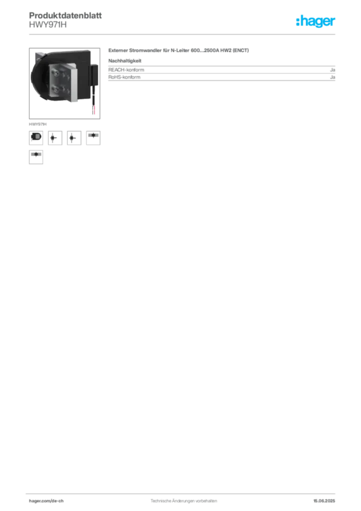 Bild Hager Produktdatenblatt HWY971H | Hager Schweiz