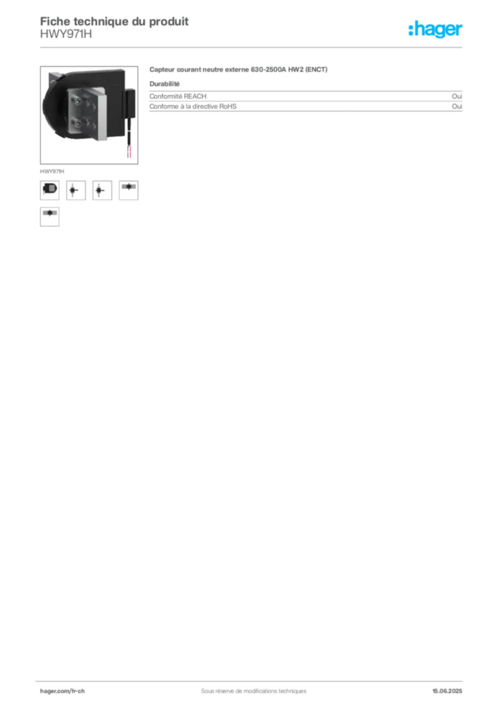 Image Hager Fiche technique du produit HWY971H | Hager Suisse