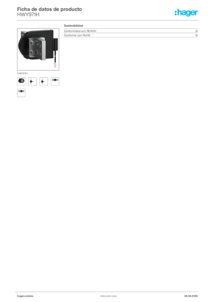Imagen Hager Ficha de datos de producto HWY971H | Hager España