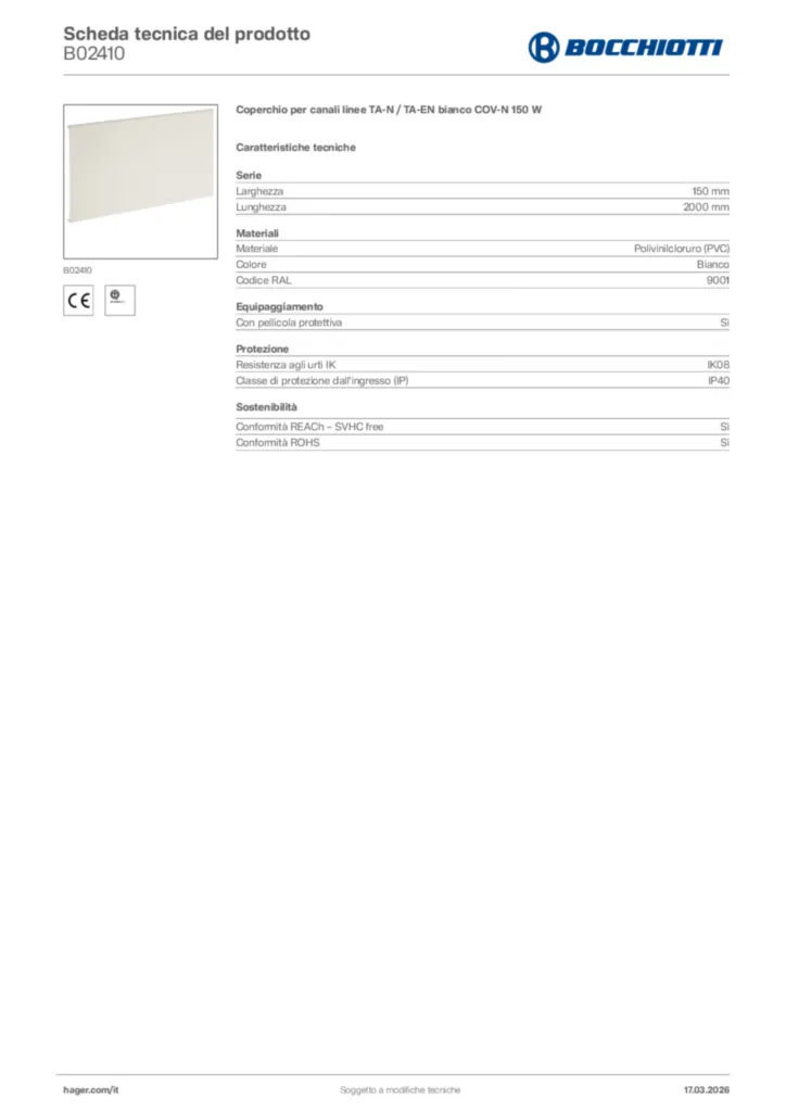 Immagine Bocchiotti Scheda tecnica del prodotto B02410 | Hager Italia