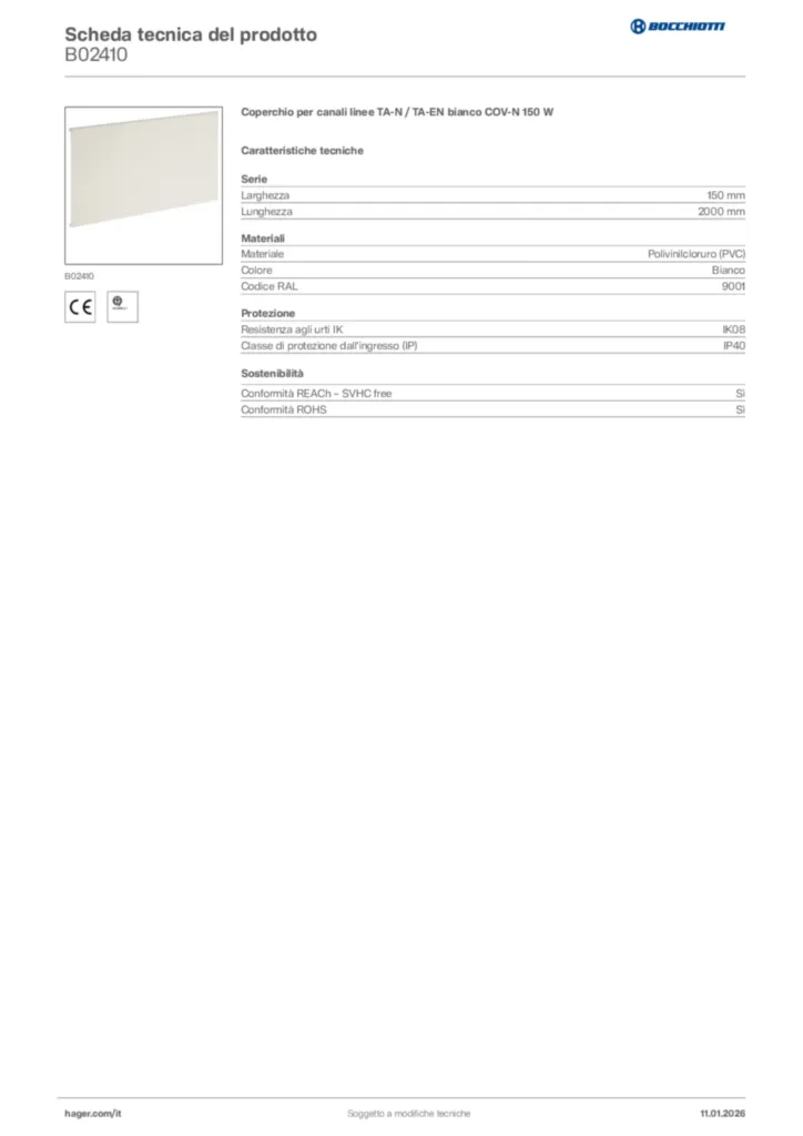 Immagine Bocchiotti Scheda tecnica del prodotto B02410 | Hager Italia