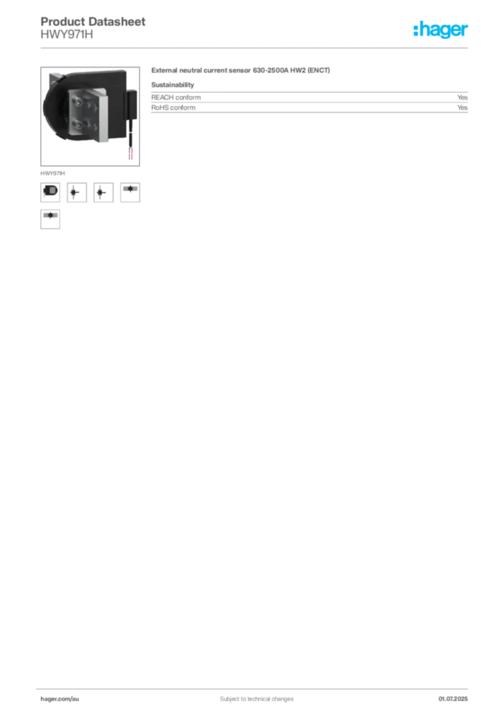 Image Hager Product data sheet HWY971H  | Hager Australia