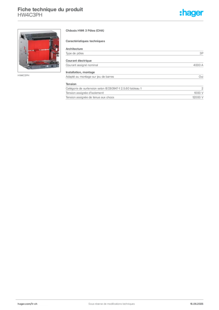 Image Hager Fiche technique du produit HW4C3PH | Hager Suisse