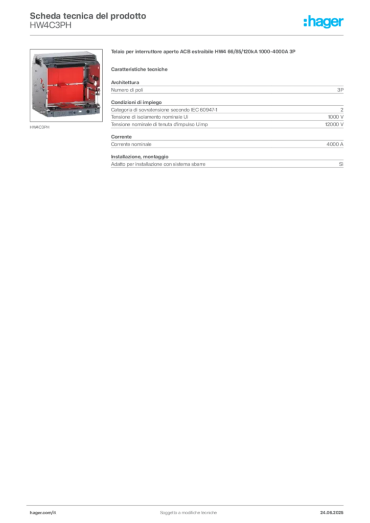 Immagine Hager Scheda tecnica del prodotto HW4C3PH | Hager Italia