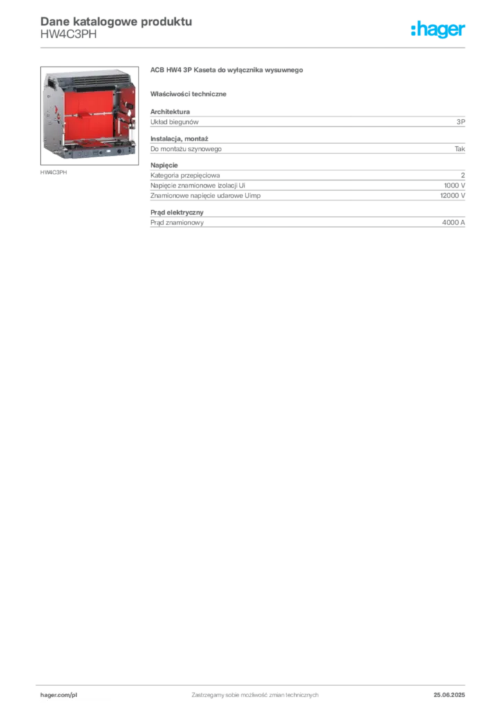 Zdjęcie Hager Dane katalogowe produktu HW4C3PH | Hager Polska