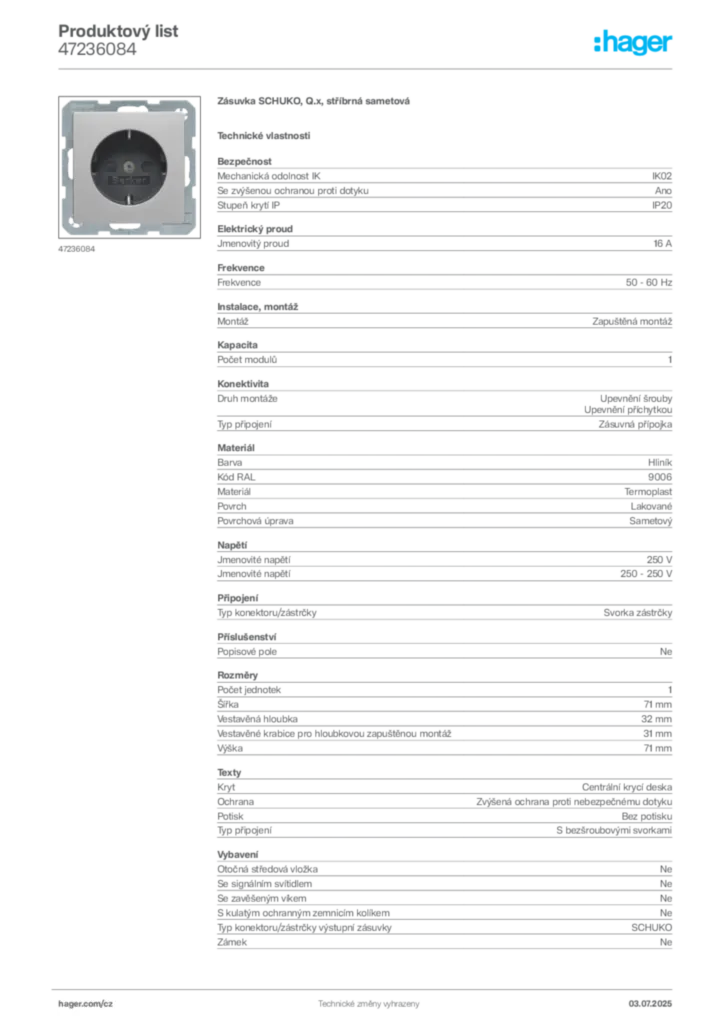 Obrázek Hager Produktový list 47236084 | Hager