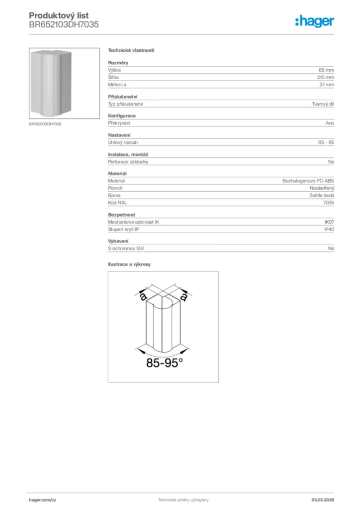 Obrázek Hager Product data sheet BR652103DH7035 | Hager