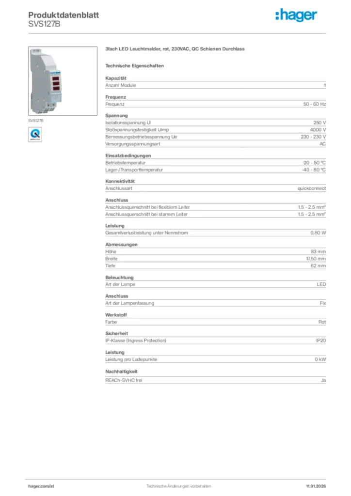 Bild Hager Produktdatenblatt SVS127B | Hager Deutschland