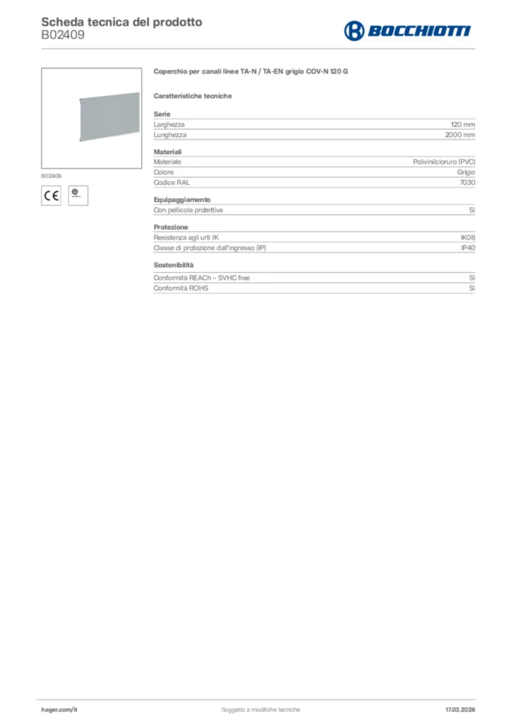 Immagine Bocchiotti Scheda tecnica del prodotto B02409 | Hager Italia