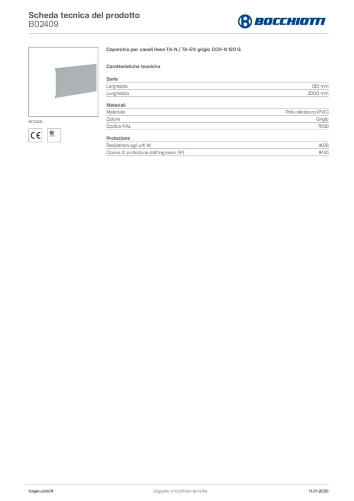 Immagine Bocchiotti Scheda tecnica del prodotto B02409 | Hager Italia