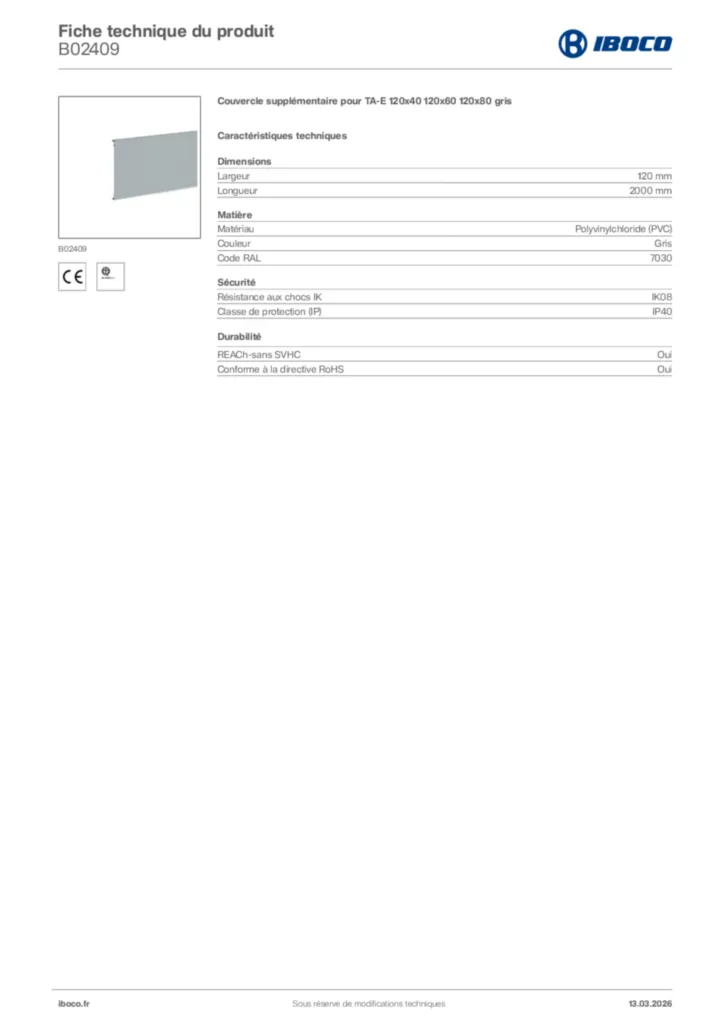 Image Iboco Fiche technique du produit B02409 | Hager France