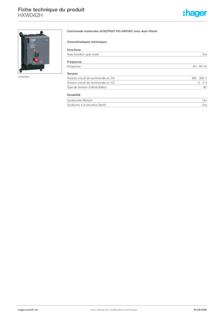 Image Hager Fiche technique du produit HXW042H | Hager Suisse