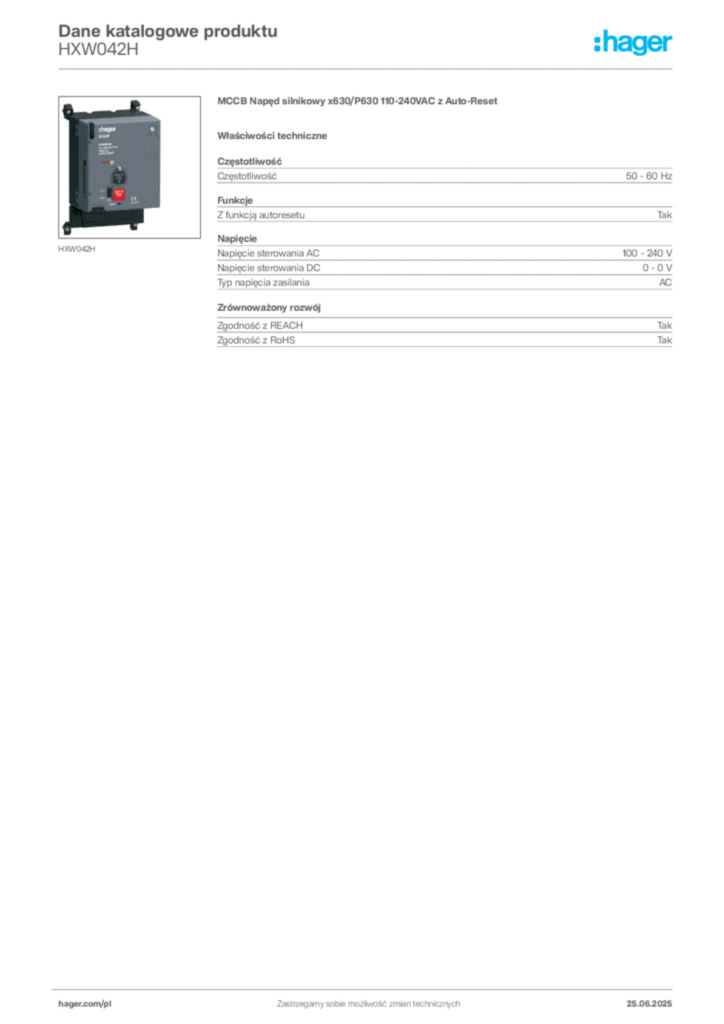 Zdjęcie Hager Dane katalogowe produktu HXW042H | Hager Polska