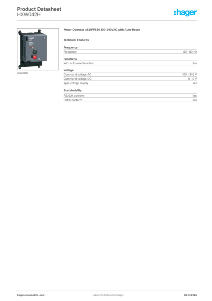 Image Hager Product data sheet HXW042H  | Hager
