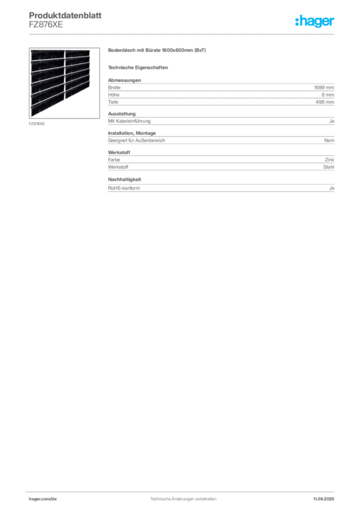 Bild Hager Produktdatenblatt FZ876XE | Hager Deutschland