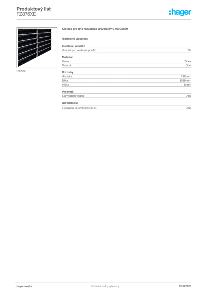 Obrázek Hager Produktový list FZ876XE | Hager
