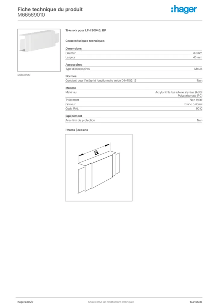 Image Hager Fiche technique du produit M66569010 | Hager France
