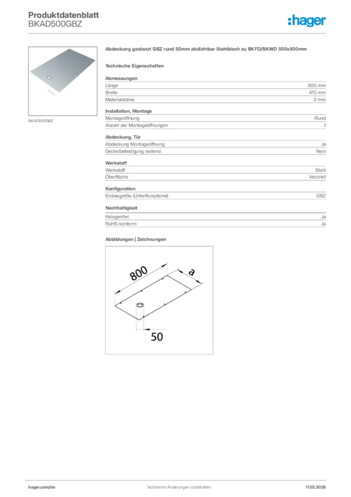 Bild Hager Produktdatenblatt BKAD500GBZ | Hager Deutschland