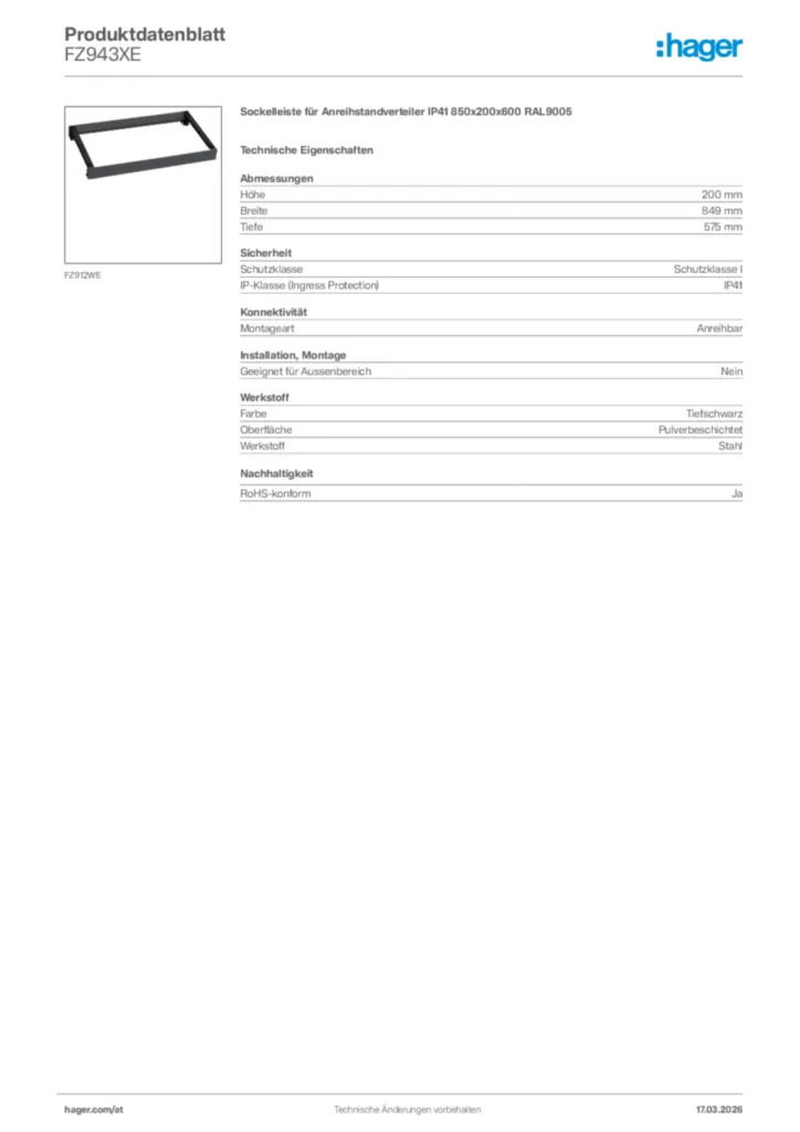 Bild Hager Produktdatenblatt FZ943XE | Hager Deutschland