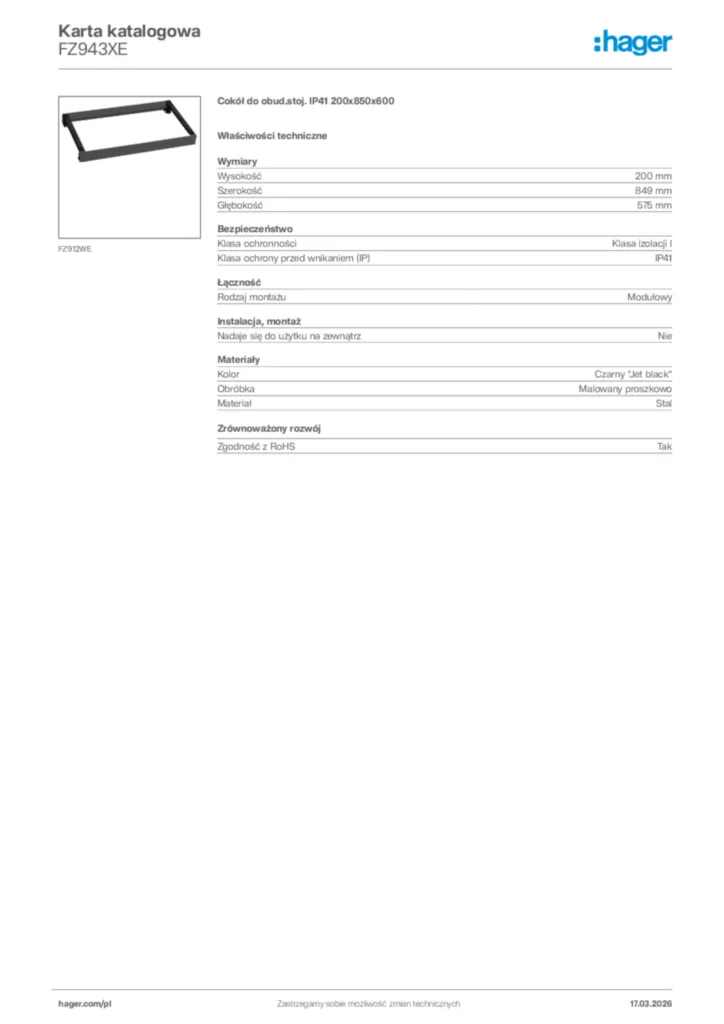 Zdjęcie Hager Karta katalogowa FZ943XE | Hager Polska