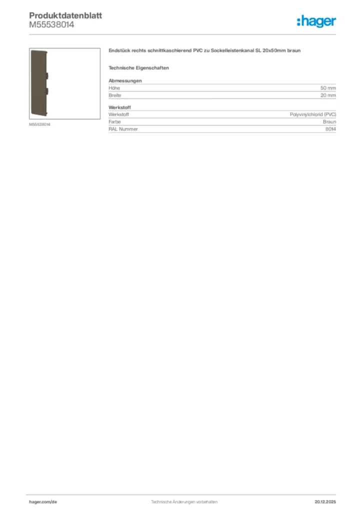 Bild Hager Produktdatenblatt M55538014 | Hager Deutschland