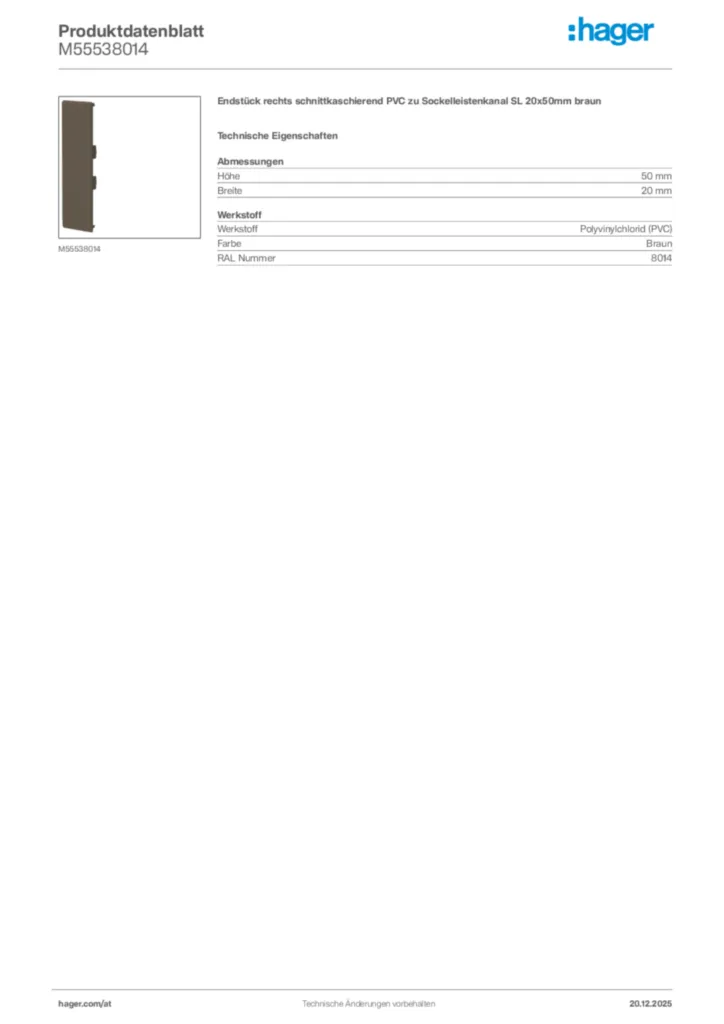 Bild Hager Produktdatenblatt M55538014 | Hager Deutschland