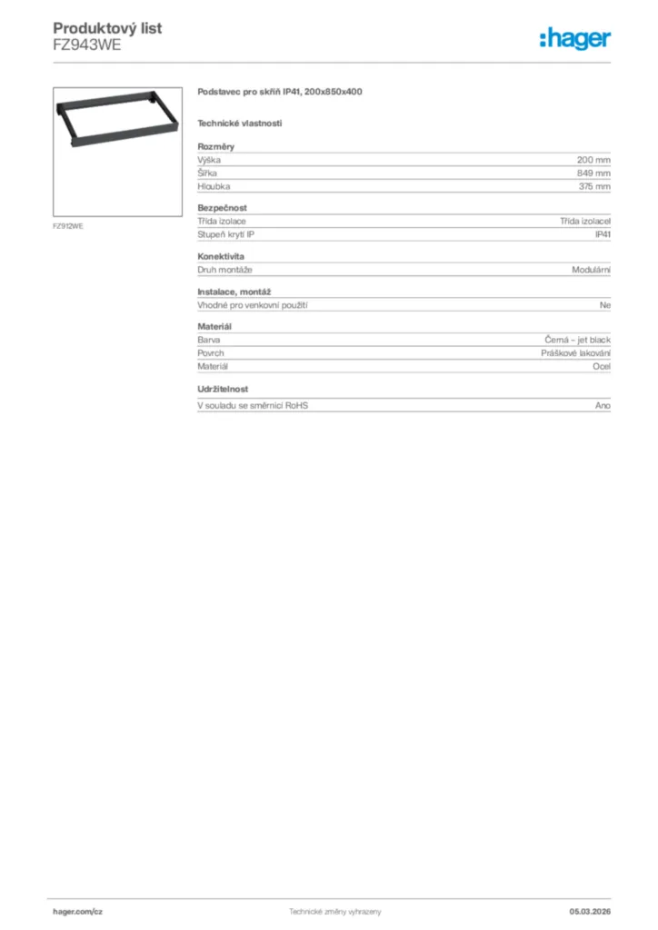 Obrázek Hager Product data sheet FZ943WE | Hager