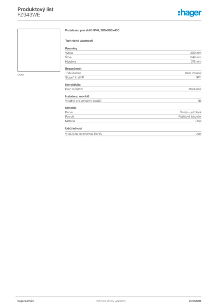 Obrázek Hager Produktový list FZ943WE | Hager