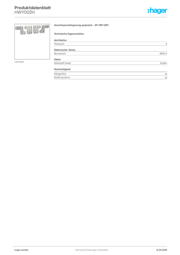 Bild Hager Produktdatenblatt HWY002H | Hager Deutschland