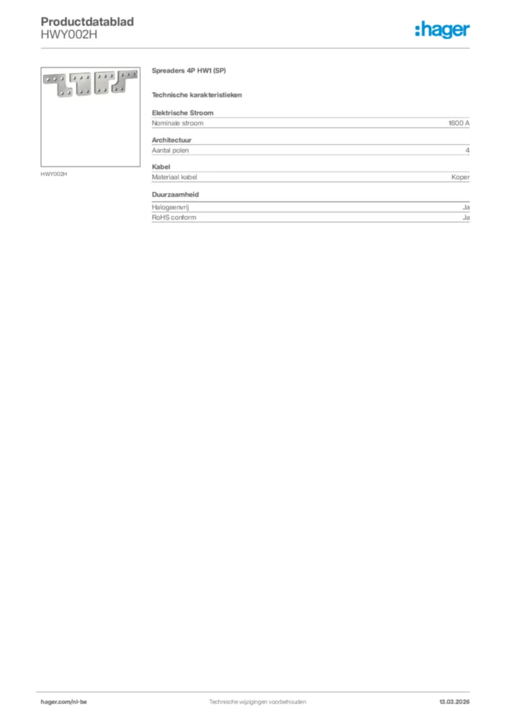 Afbeelding Hager Productdatablad HWY002H | Hager Belgium