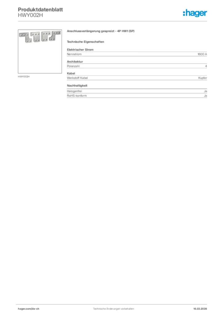 Bild Hager Produktdatenblatt HWY002H | Hager Schweiz