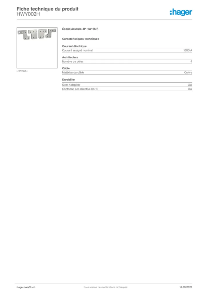 Image Hager Fiche technique du produit HWY002H | Hager Suisse