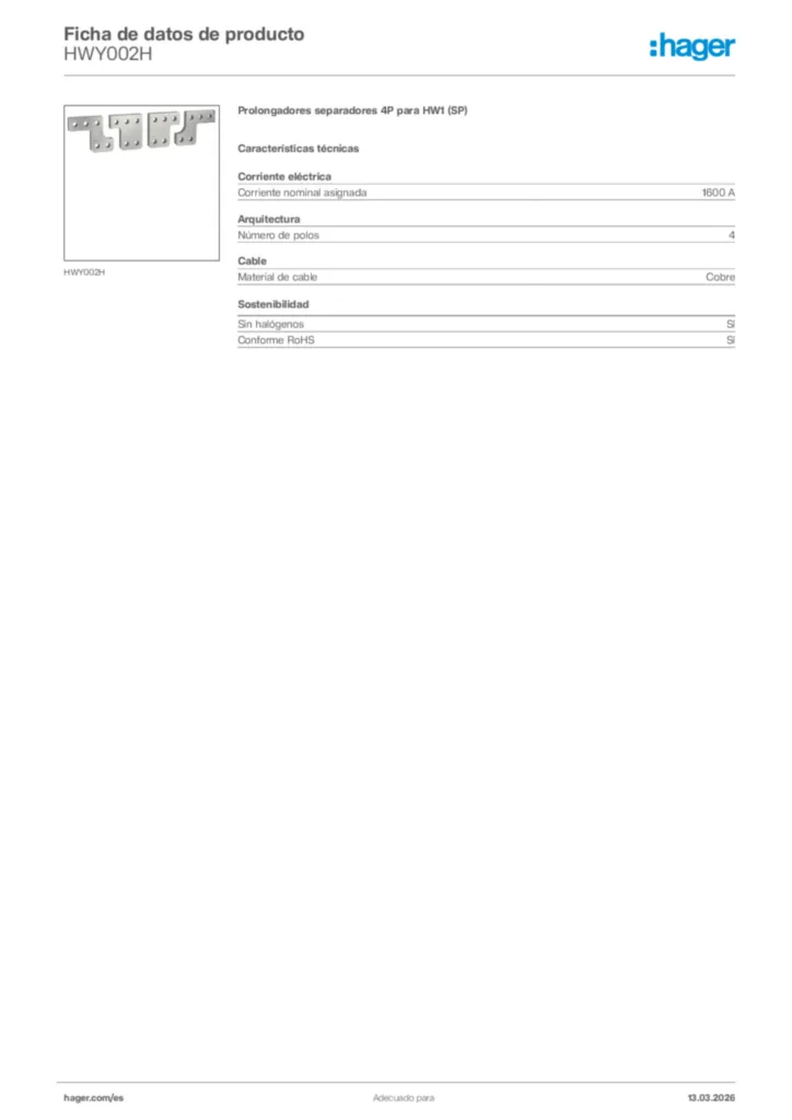 Imagen Hager Ficha de datos de producto HWY002H | Hager España