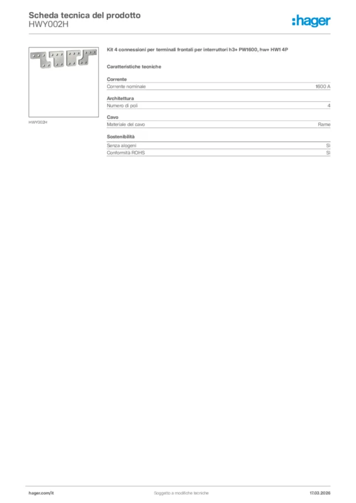 Immagine Hager Scheda tecnica del prodotto HWY002H | Hager Italia