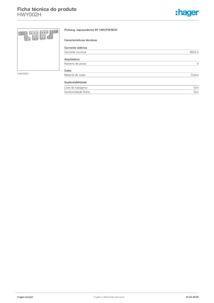Imagem Hager Ficha técnica do produto HWY002H | Hager Portugal