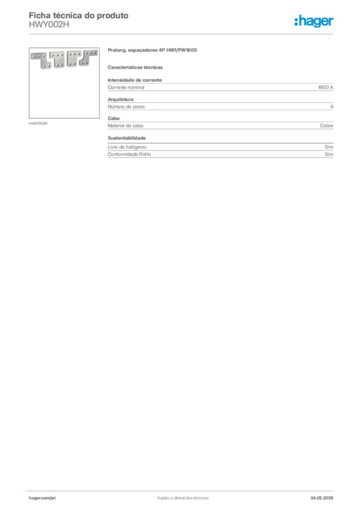 Imagem Hager Ficha técnica do produto HWY002H | Hager Portugal