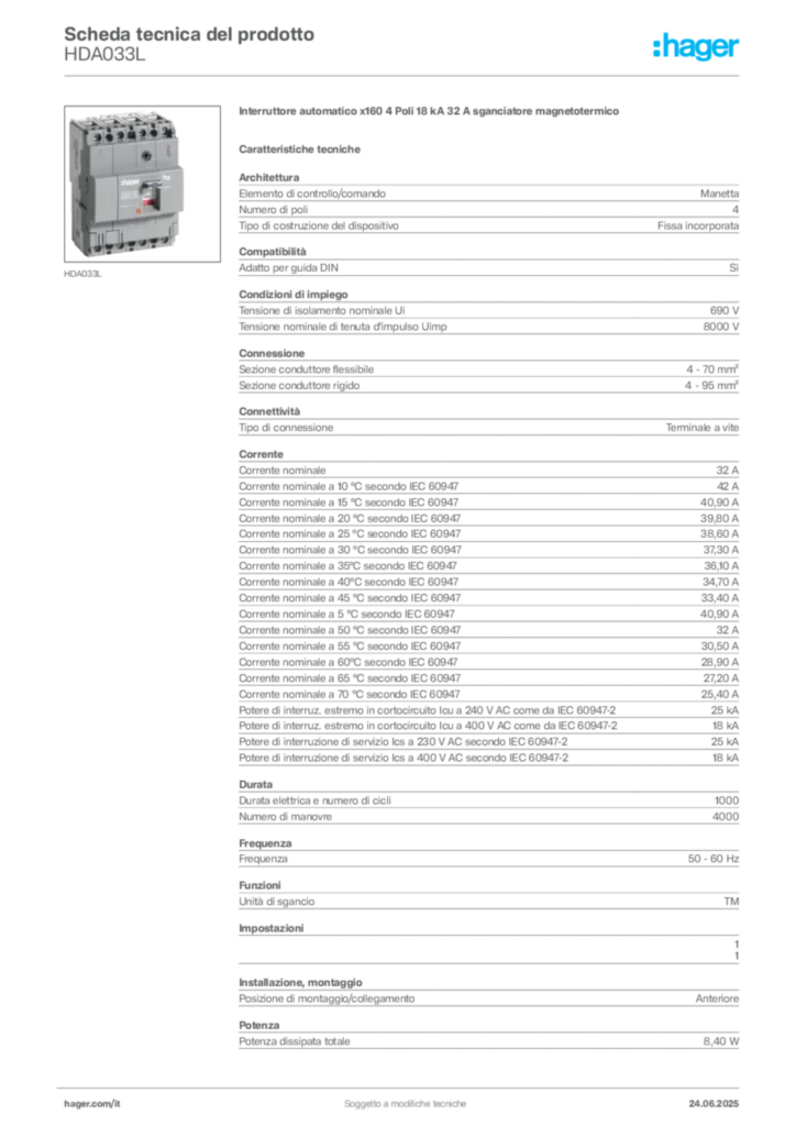 Immagine Hager Scheda tecnica del prodotto HDA033L | Hager Italia