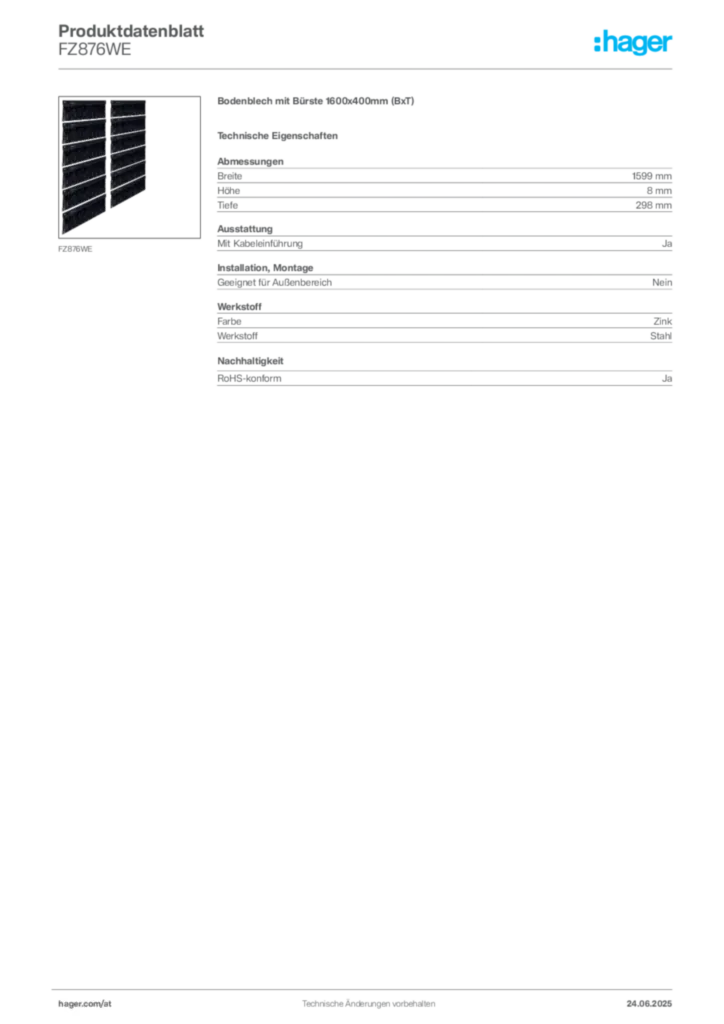 Bild Hager Produktdatenblatt FZ876WE | Hager Deutschland
