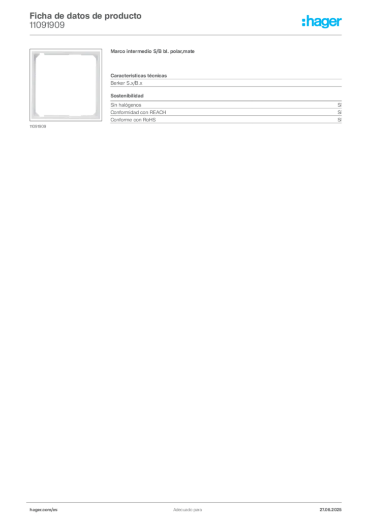 Imagen Hager Ficha de datos de producto 11091909 | Hager España