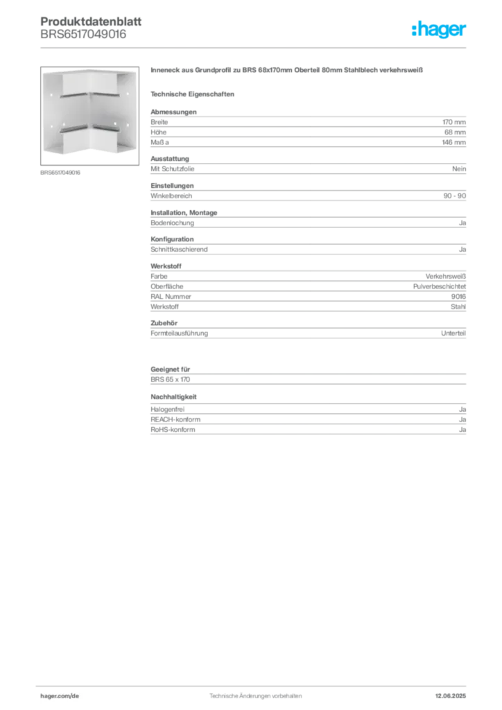 Bild Hager Produktdatenblatt BRS6517049016 | Hager Deutschland