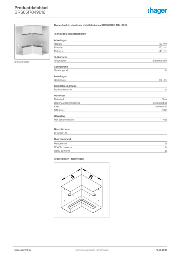 Afbeelding Hager Productdatablad BRS6517049016 | Hager Belgium