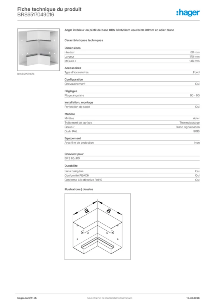 Image Hager Fiche technique du produit BRS6517049016 | Hager Suisse