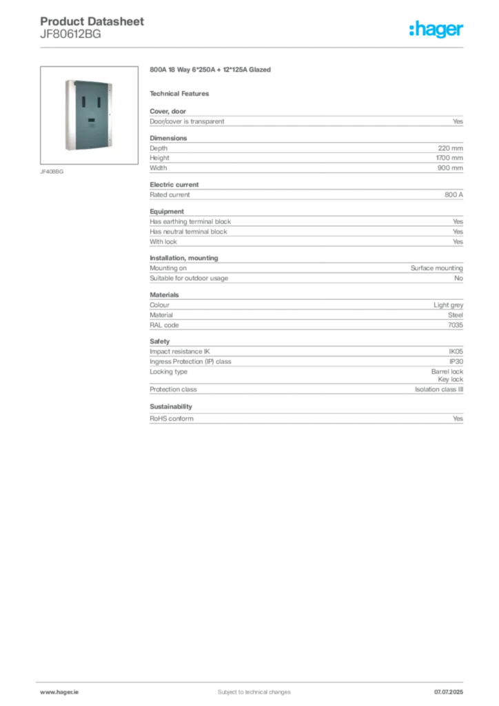 Image Hager Product data sheet JF80612BG  | Hager