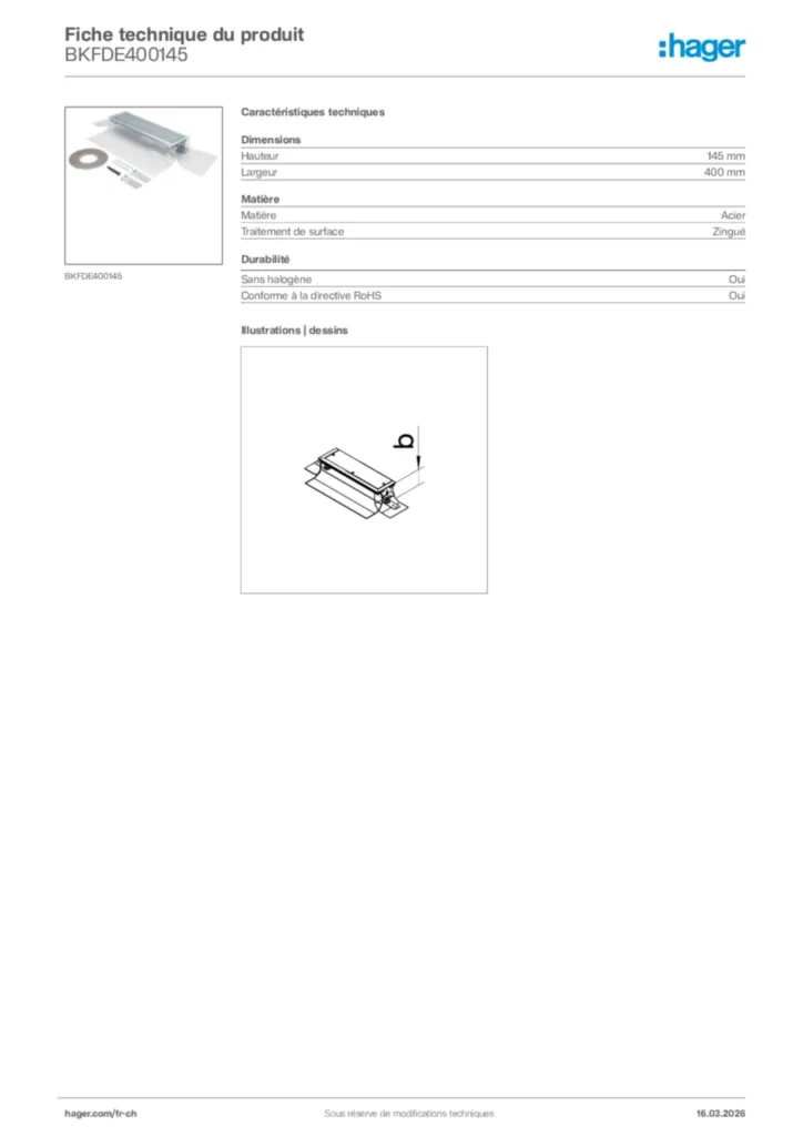 Image Hager Fiche technique du produit BKFDE400145 | Hager Suisse
