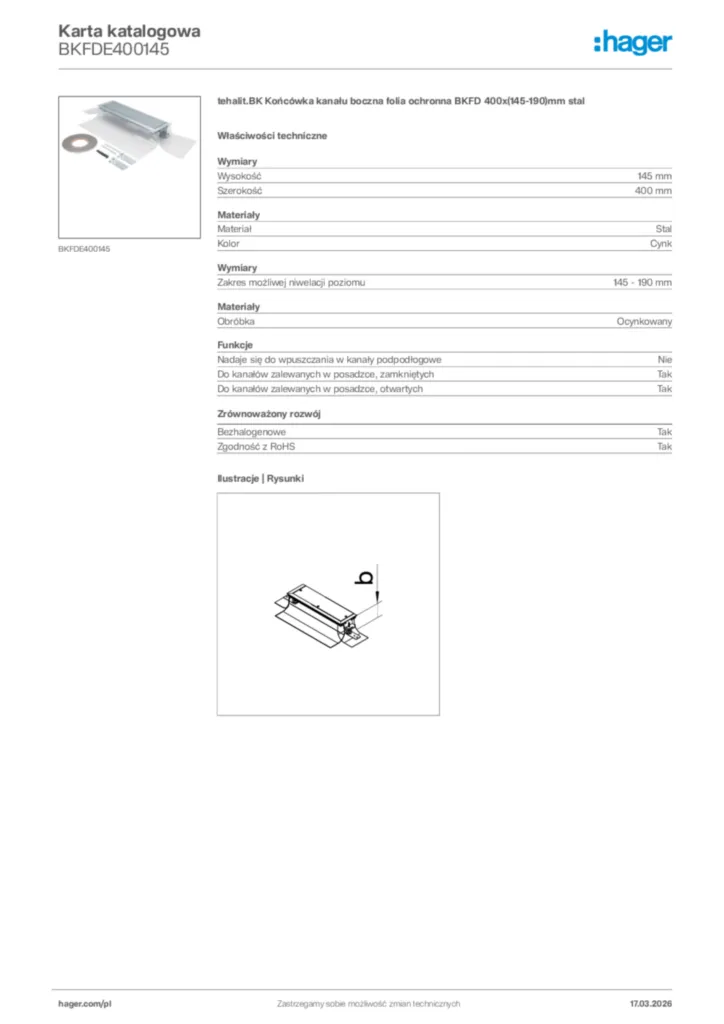 Zdjęcie Hager Karta katalogowa BKFDE400145 | Hager Polska