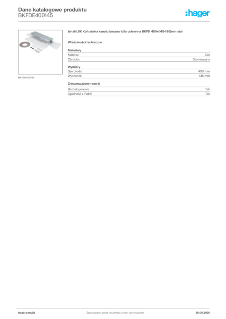 Zdjęcie Hager Dane katalogowe produktu BKFDE400145 | Hager Polska
