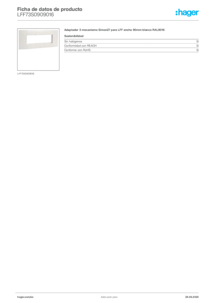 Imagen Hager Ficha de datos de producto LFF73S0909016 | Hager España