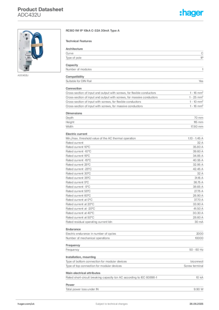 Image Hager Product data sheet ADC432U  | Hager